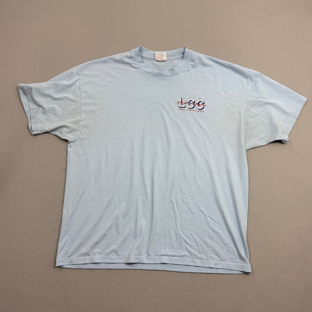 Vintage Hanes Shirt XXL Blue Lansing Community College Alumni Short Sleeve 90s